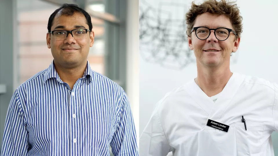 Fr vä: Tirthankar Mohanty och Adam Linder, två av forskarna bakom studien i vilken de med flourescensmikroskopi och masspektrometri undersökt upphostat slem från fem svårt covid-sjuka patienter. Foto: 
